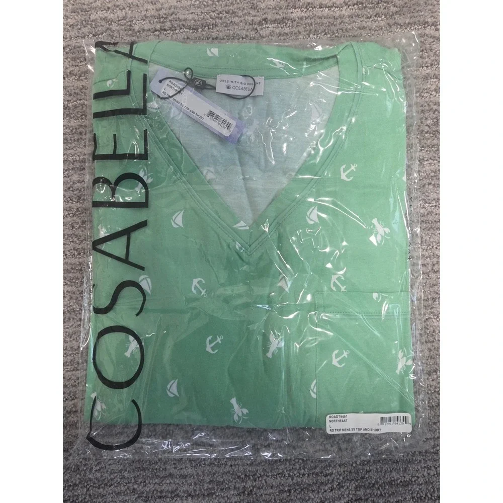Cosabella Mens Road Trip Lounge Set Green Nautical Anchor Lobster Print Large